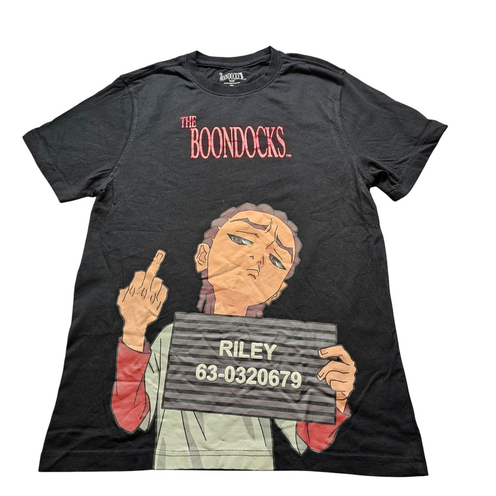 The Boondocks Riley Freeman Mugshot Graphic T-Shirt Small Black Adult Swim Tee
